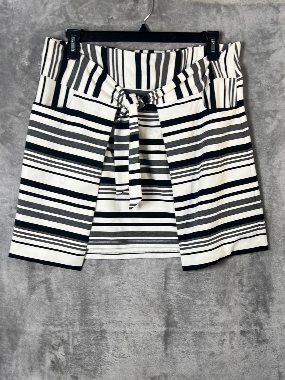 CAbi Black & White Striped Tie-Front Mini Skirt